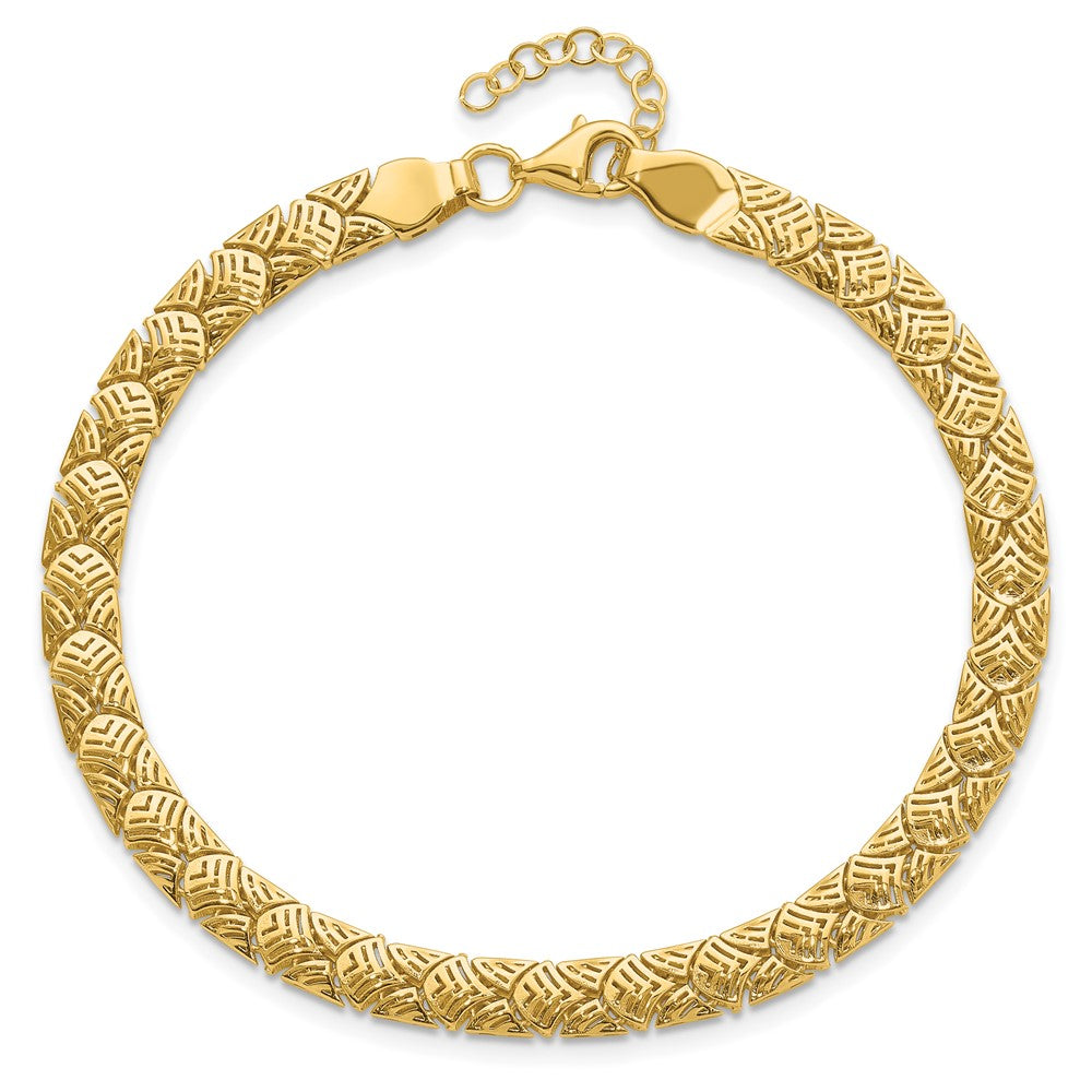 10K Yellow Gold Polished Fancy Mermaid Pattern w/1in ext. Bracelet