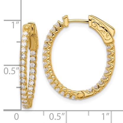14K Yellow Gold .78 carat Diamond In/Out Oval Hoop w/Safety Clasp Earrings