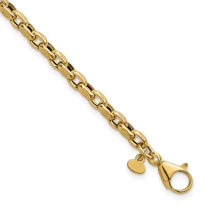 14K Yellow Gold Polished 3.8mm Fancy Textured Rolo Link 7.75 Inch Bracelet