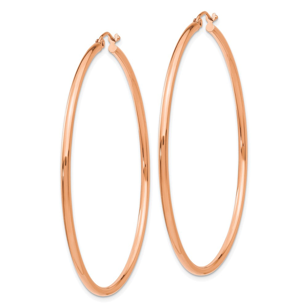 14K Rose Gold 2x55mm Polished Lightweight Tube Hoop Earrings