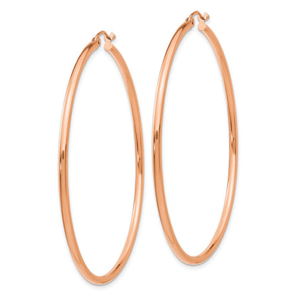 14K Rose Gold 2x55mm Polished Lightweight Tube Hoop Earrings