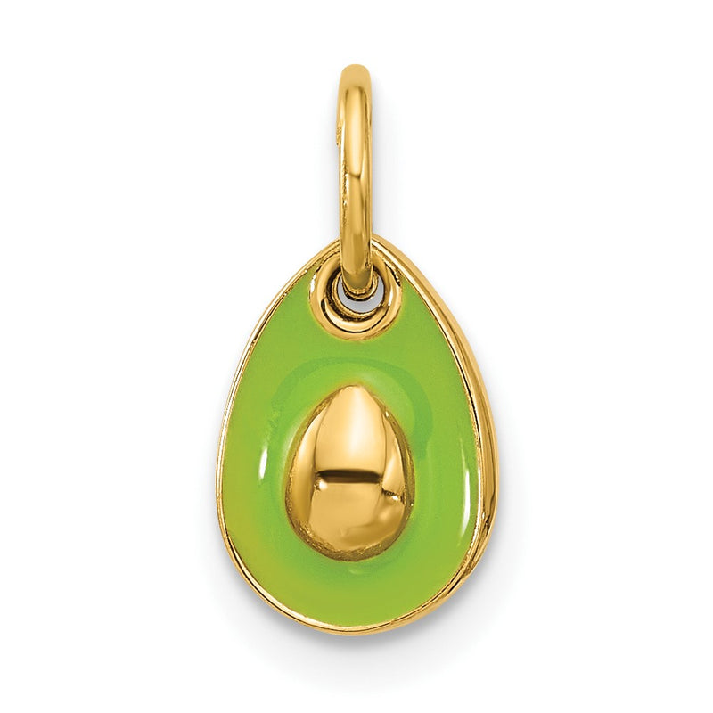 14K Yellow Gold 3-D Green Epoxy Fancy Avocado Charm
