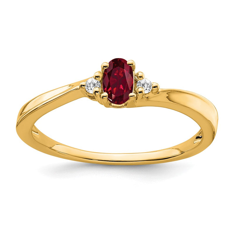 14K Yellow Gold 5x3 Oval July/Lab Created Ruby and Diamond Ring