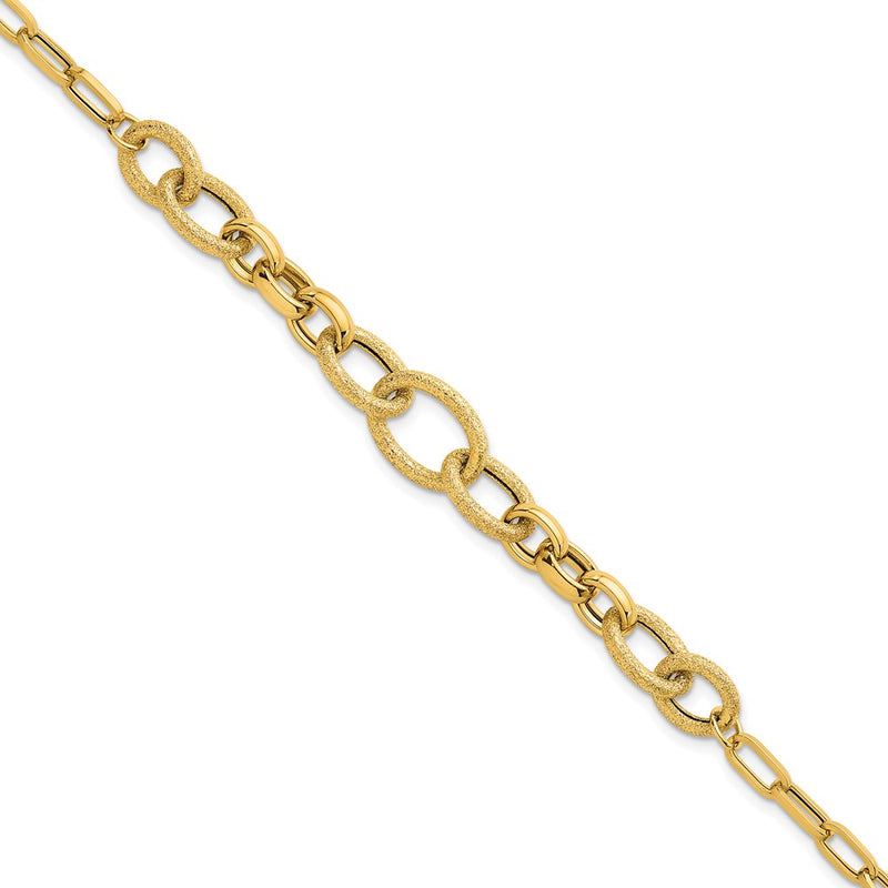 14K Yellow Gold Polished and Textured Link 7.5 Inch Bracelet