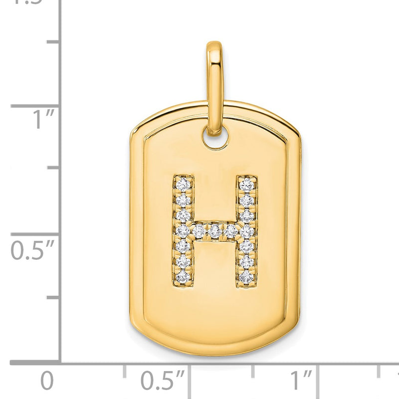 14K Yellow Gold Diamond Initial H Dog Tag Charm