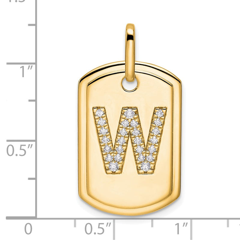 14K Yellow Gold Diamond Initial W Dog Tag Charm