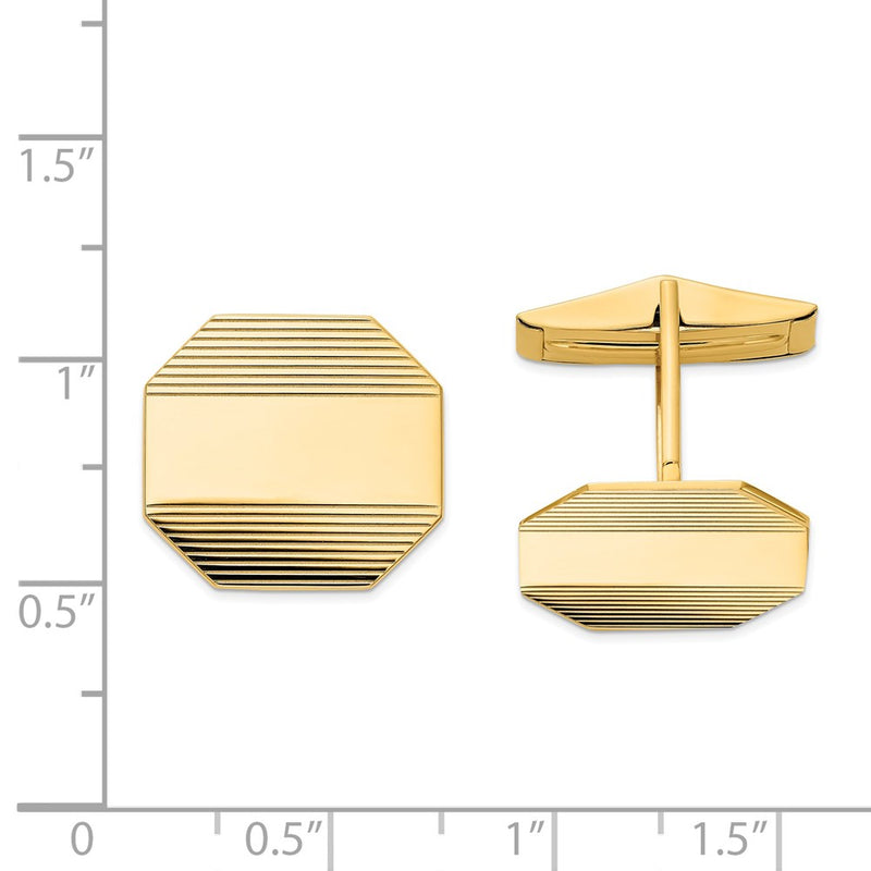 14K Yellow Gold Men's Rectangular Octagon w/ Line Design Cuff Links