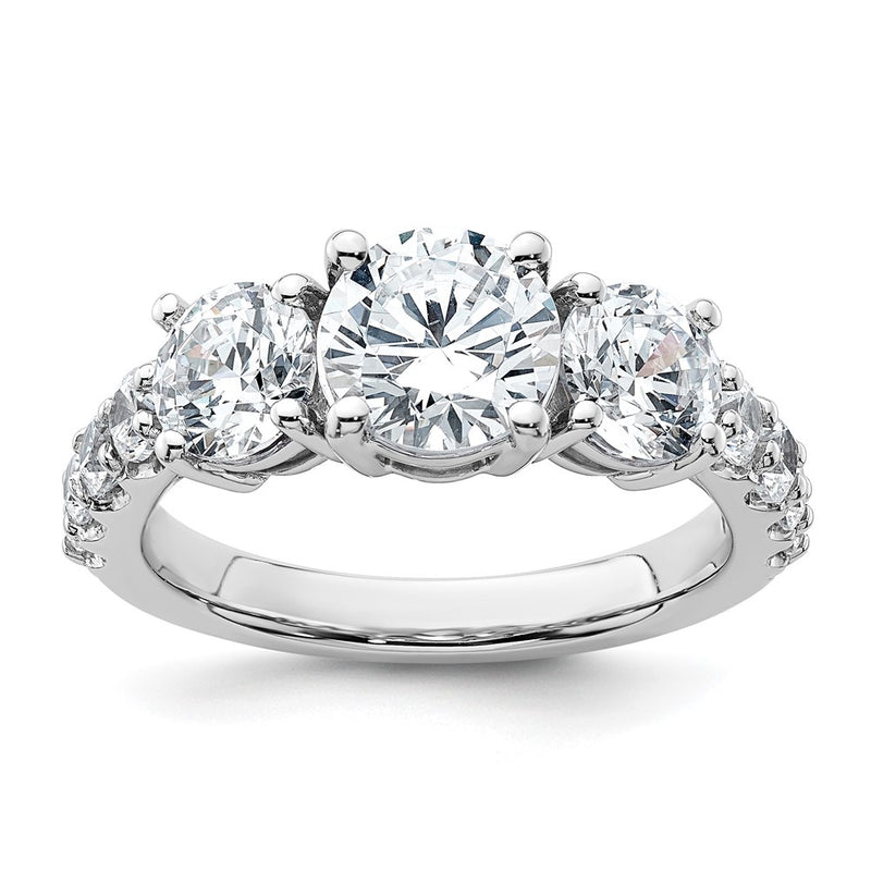14K White Gold 3 carat Lab Grown Diamond VS+ F+ Round Complete Three Stone Engagement Ring