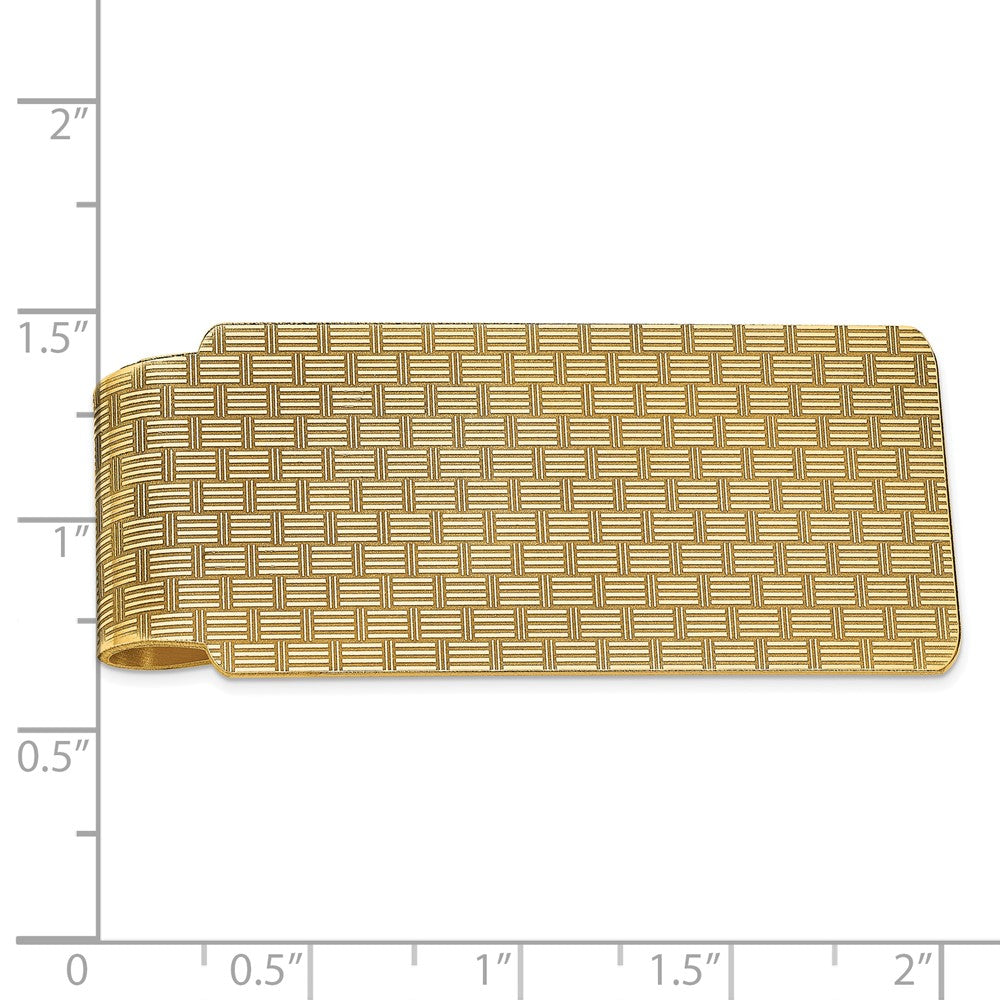 14K Yellow Gold Men's Textured Basketweave Polished Money Clip