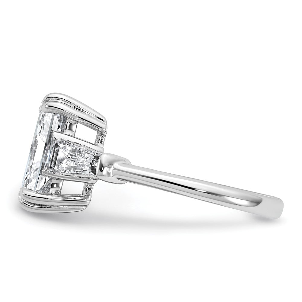 14K White Gold 3/4 carat Lab Grown Diamond VS+ F+ Tapered Baguette Sides 3 carat Radiant Center Semi Mount Engagement Ring