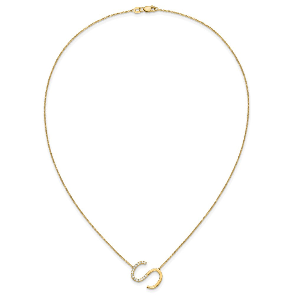 14K Yellow Gold Sideways Diamond Initial S 18 Inch Necklace