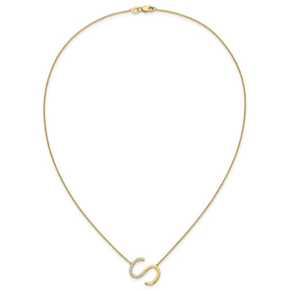14K Yellow Gold Sideways Diamond Initial S 18 Inch Necklace