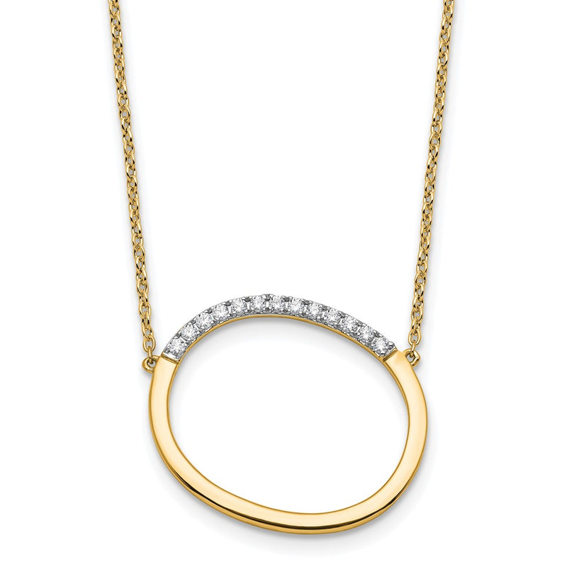 14K Yellow Gold Sideways Diamond Initial O 18 Inch Necklace