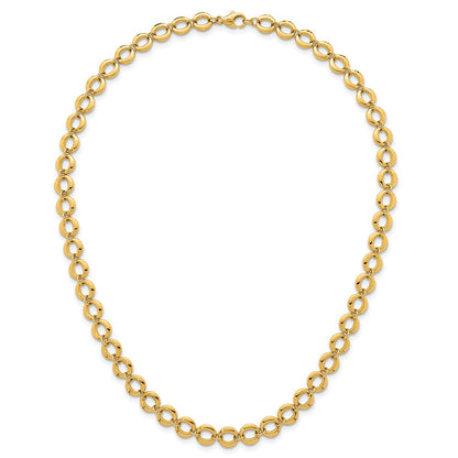 14K Yellow Gold Polished 8mm Fancy Circle Link 18 Inch Necklace