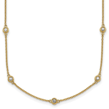 14K Yellow Gold Complete 1/2 carat Bezel-set Diamond and Cable Chain 13-Station 16 Inch Necklace