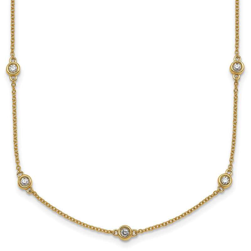 14K Yellow Gold Complete 1/2 carat Bezel-set Diamond and Cable Chain 13-Station 16 Inch Necklace