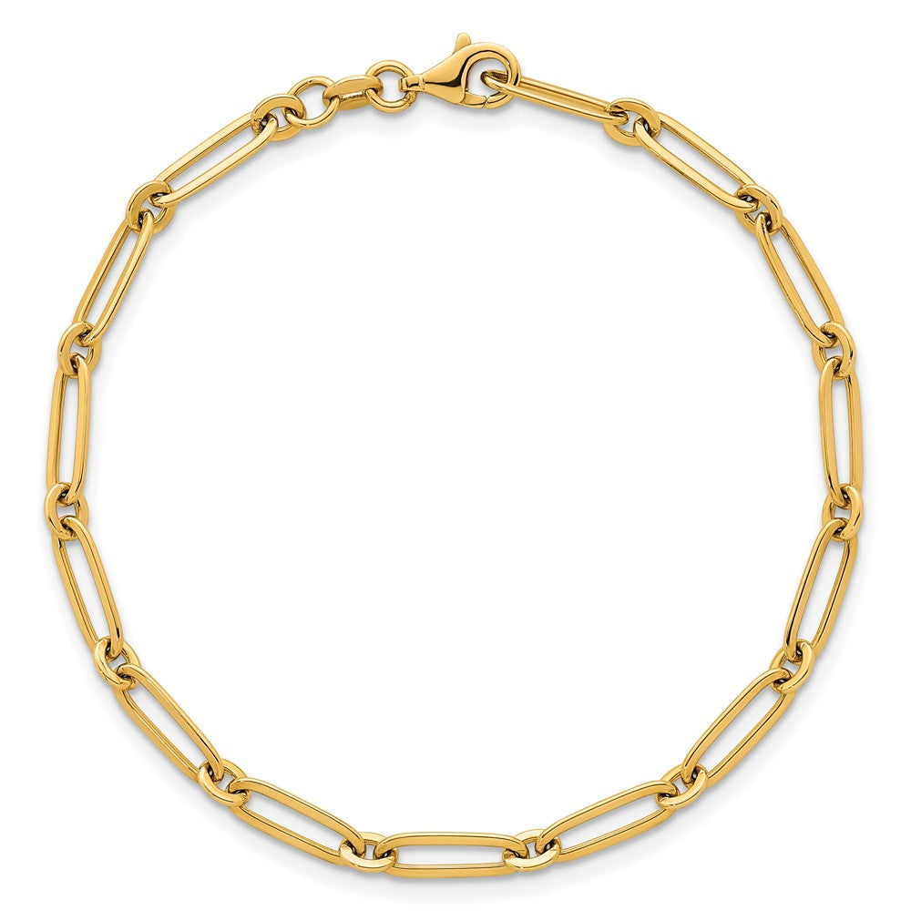 14K Yellow Gold Polished 3.75mm Paperclip and Round Link 7.25 Inch Bracelet