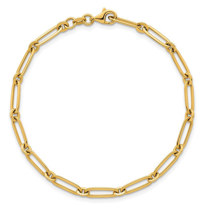 14K Yellow Gold Polished 3.75mm Paperclip and Round Link 7.25 Inch Bracelet