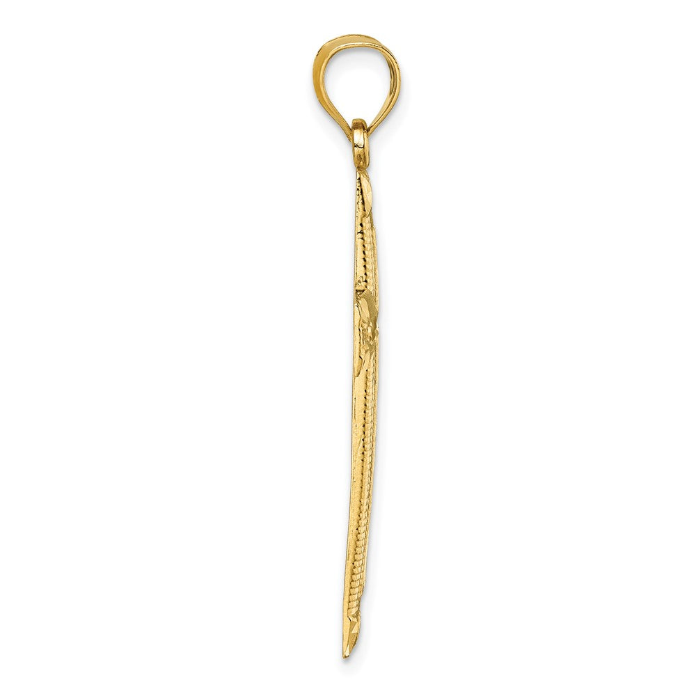 14K Yellow Gold Polished Diamond-cut Textured Fancy Latin Cross Pendant