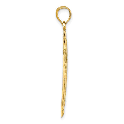 14K Yellow Gold Polished Diamond-cut Textured Fancy Latin Cross Pendant