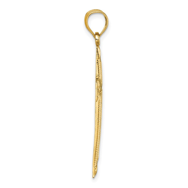 14K Yellow Gold Polished Diamond-cut Textured Fancy Latin Cross Pendant