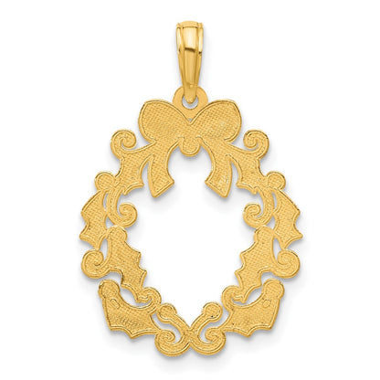 14K Yellow Gold Polished Christmas Wreath Pendant