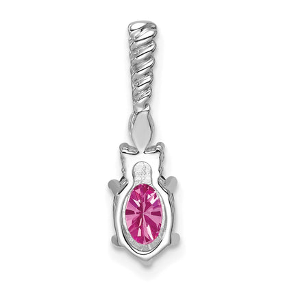 14K White Gold Diamond and 7x5 Oval October/Lab Created Pink Sapphire Twisted Chain Slide
