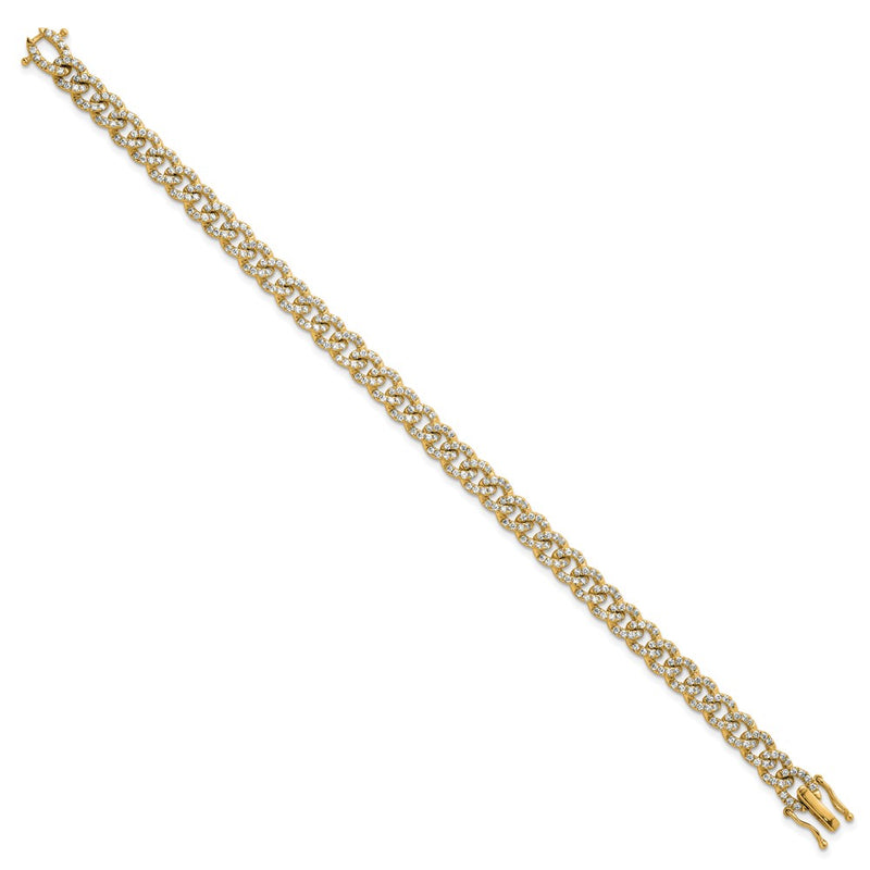 14K Yellow Gold Polished Complete 2.6 carat Diamond Fancy Curb Link 7 Inch Bracelet