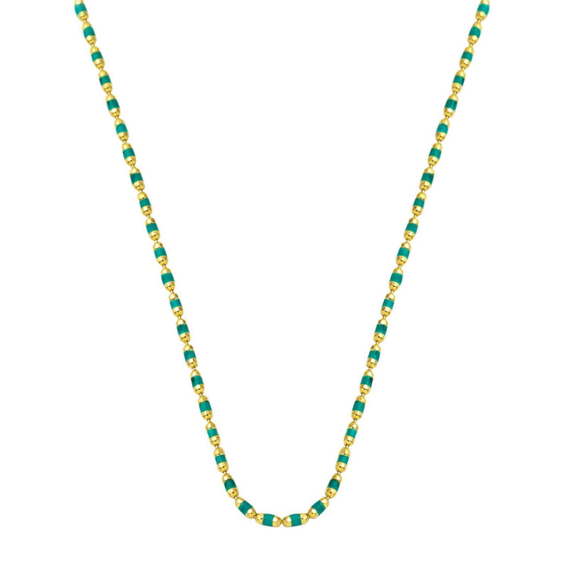 14K Yellow Gold Green Enamel Chain Necklace (3.42 g)