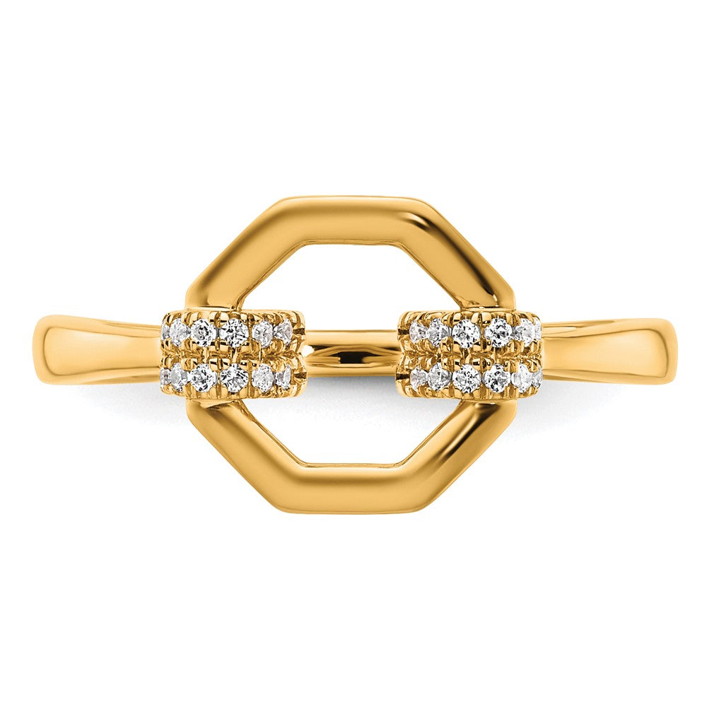 14K Yellow Gold Polished Diamond Octogon Fashion Ring