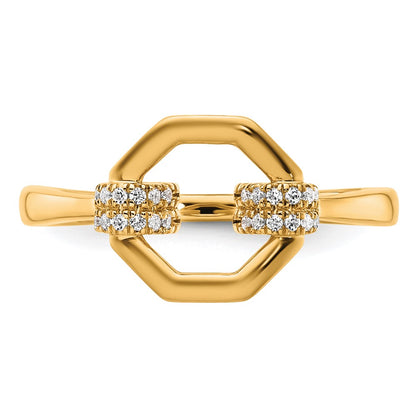 14K Yellow Gold Polished Diamond Octogon Fashion Ring