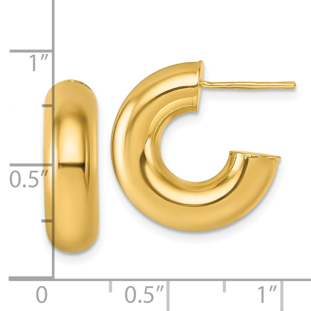 14K Yellow Gold Polished 6.00 x 20mm Tube C-Hoop Post Earrings