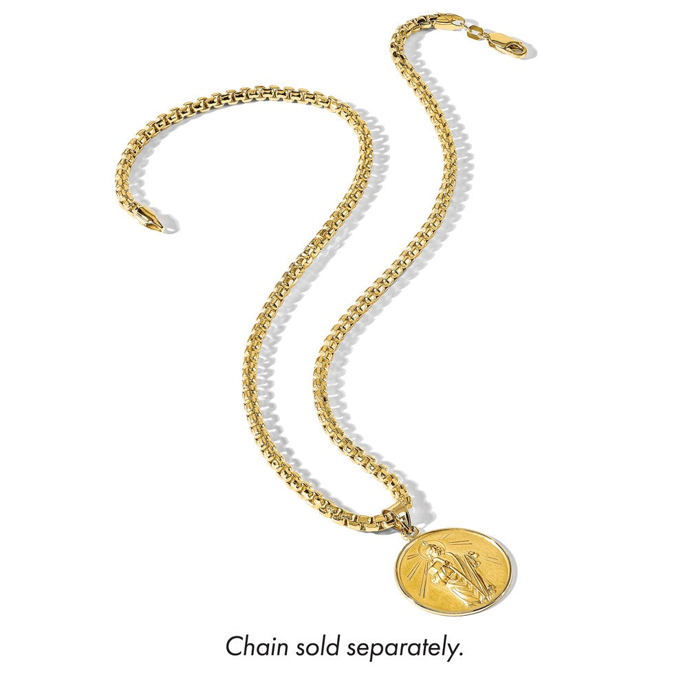 14K Yellow Gold Polished and Satin Large Solid St Jude Thaddeus Medal Round Pendant