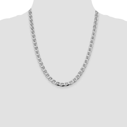 Sterling Silver Rhodium-plated 7.4mm D/C Flat Anchor Curb 22 Inch Chain