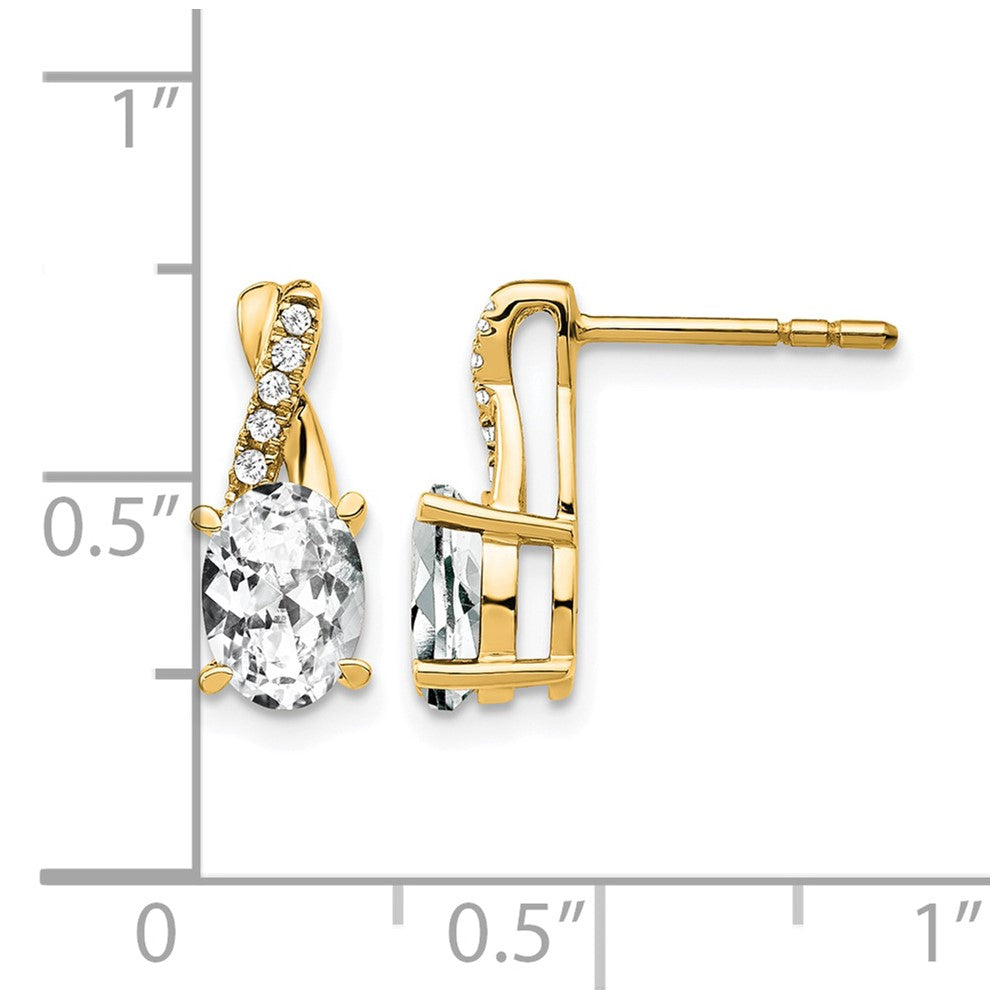 14K Yellow Gold 7x5 Oval April/ Topaz and Diamond Post Earrings