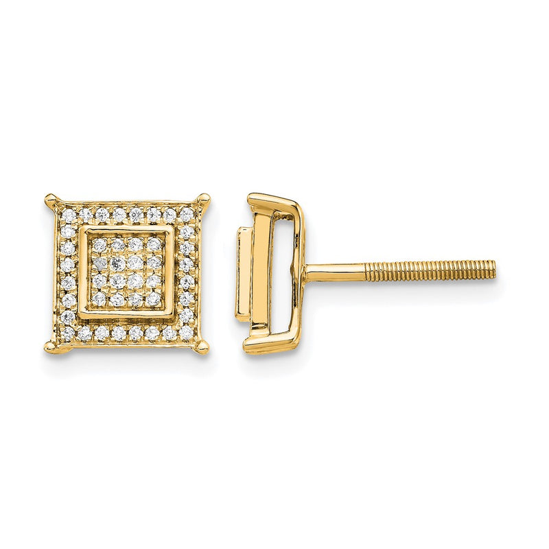 14K Yellow Gold 1/4 carat Diamond Double Square Bezel Screwback Post Earrings