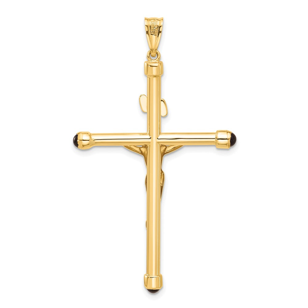 14K Yellow Gold Polished Crucifix with Onyx Tips Pendant
