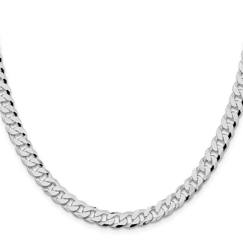 Sterling Silver Rhodium-plated 7mm Beveled Curb 28 Inch Chain