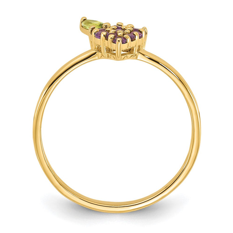 14K Yellow Gold Amethyst and Peridot Grapes Size 7 Ring