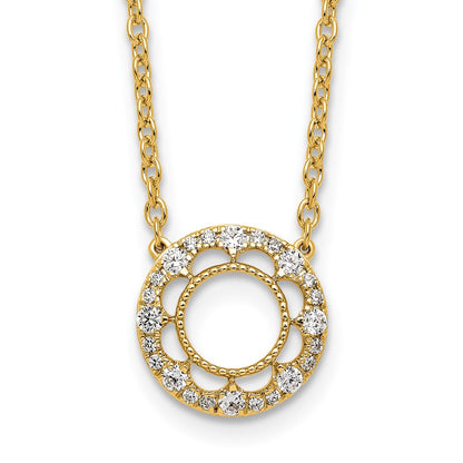 14K Yellow Gold Polished 1/4 carat Diamond Fancy Floral Circle 18 Inch Necklace