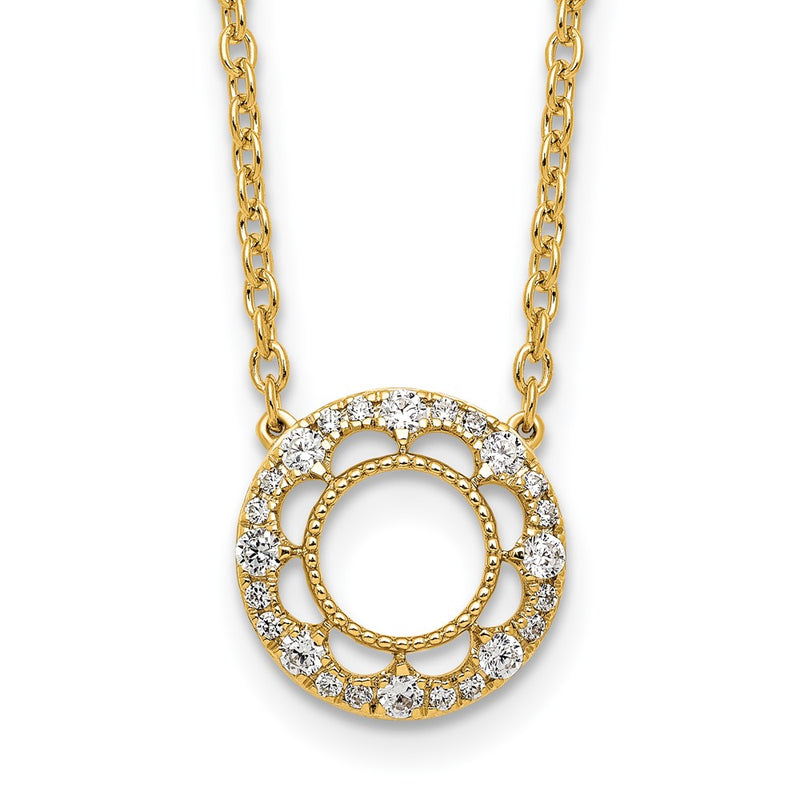 14K Yellow Gold Polished 1/4 carat Diamond Fancy Floral Circle 18 Inch Necklace