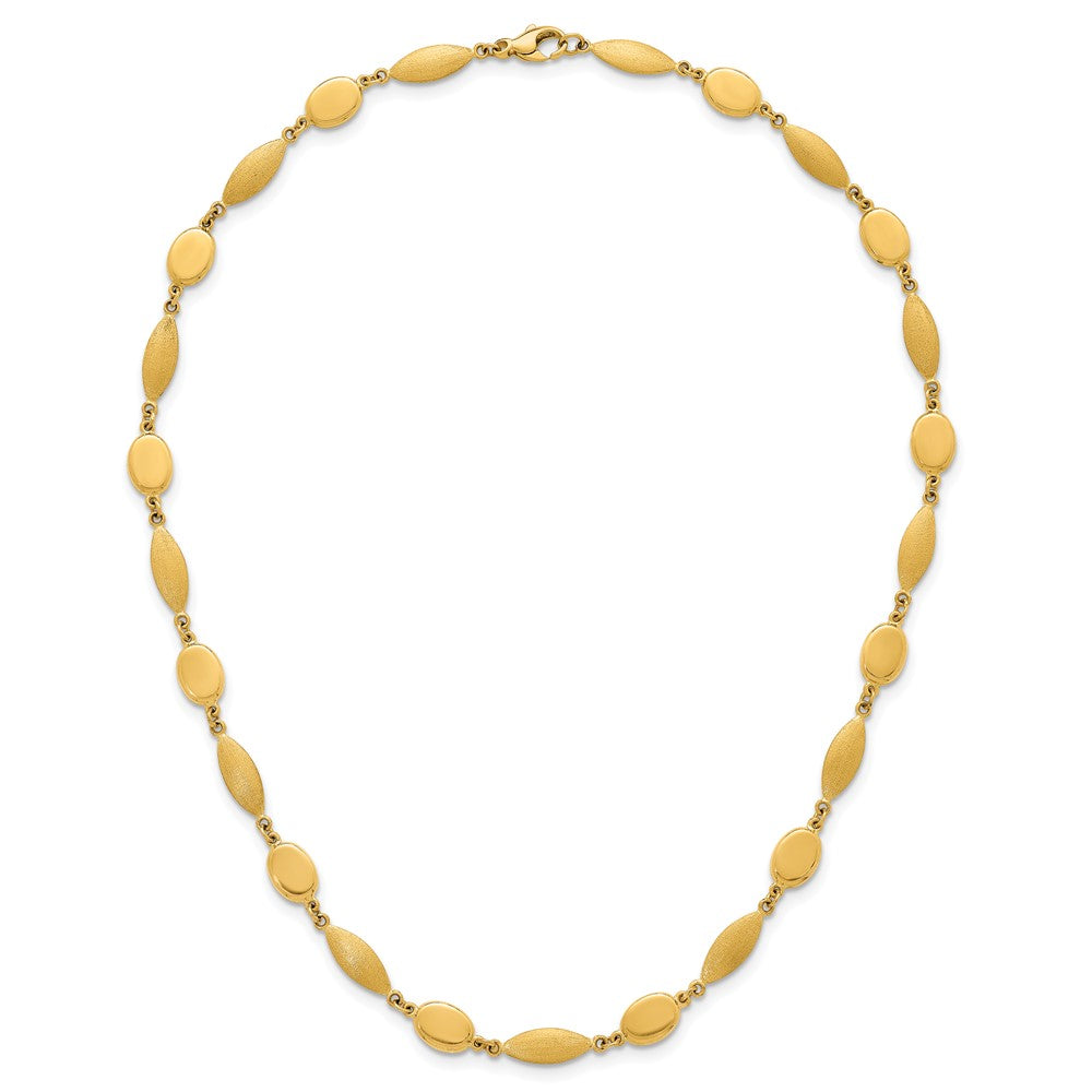 14K Yellow Gold Polished And Brushed 7.5mm Fancy Oval and Round Link 18 Inch Necklace