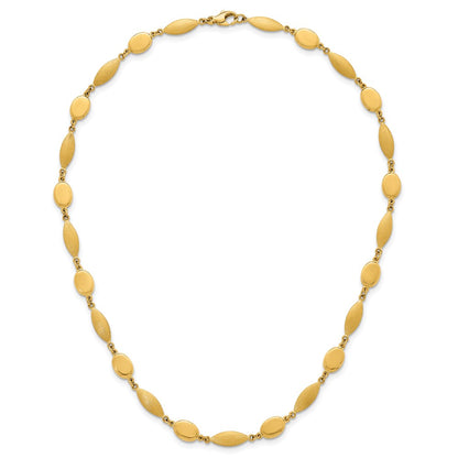 14K Yellow Gold Polished And Brushed 7.5mm Fancy Oval and Round Link 18 Inch Necklace