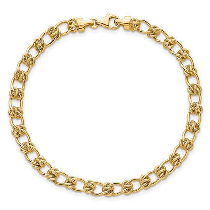 14K Yellow Gold Polished and Textured 5.0mm Fancy Knot Link 17 Inch Necklace