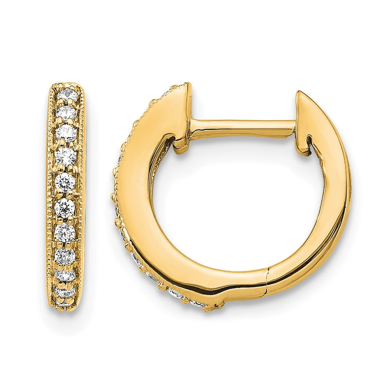 14K Yellow Gold 1/8 carat Diamond Hinged Hoop Earrings