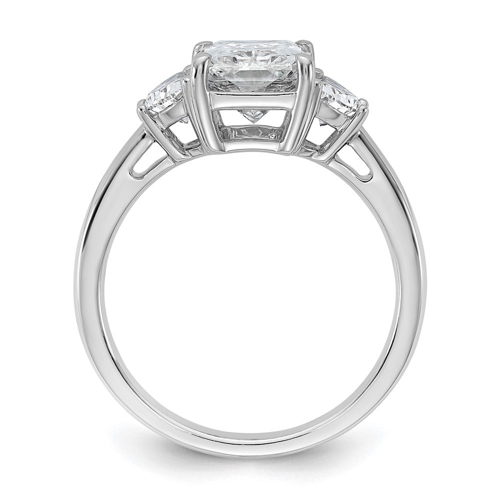 14K White Gold 3 1/8 carat Certified Lab Grown Diamond VS+ F+ Radiant and Half Moon Complete Three Stone Engagement Ring