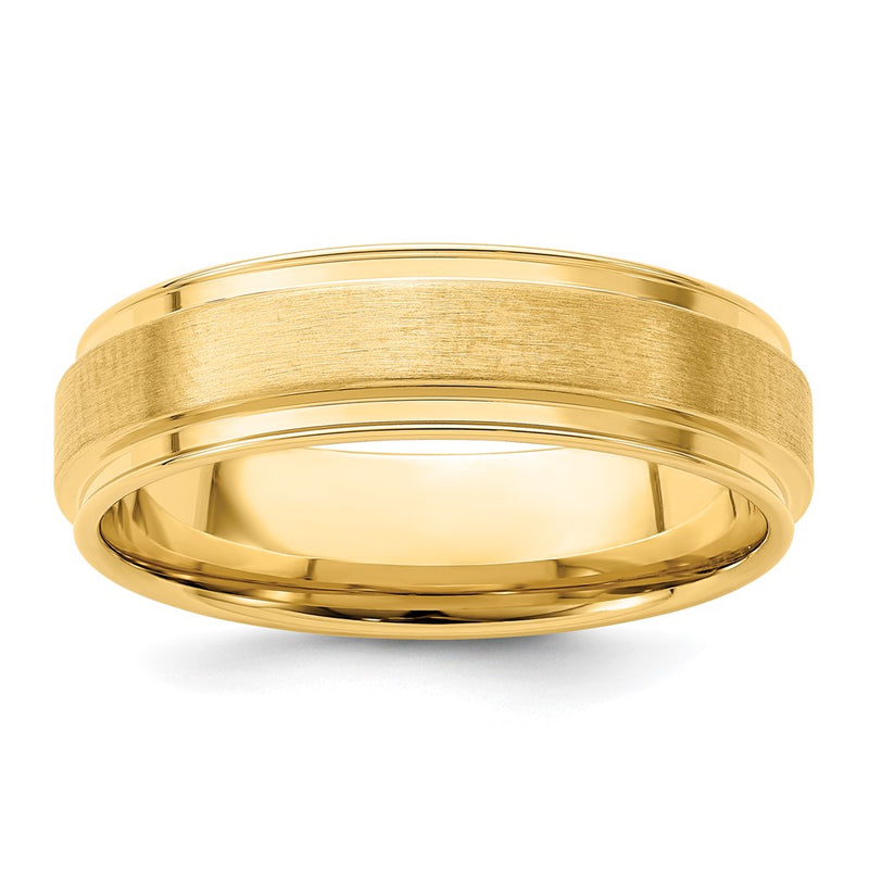 14K Yellow Gold 6mm Lightweight Comfort Fit Brushed Satin Fancy Wedding Band Ring