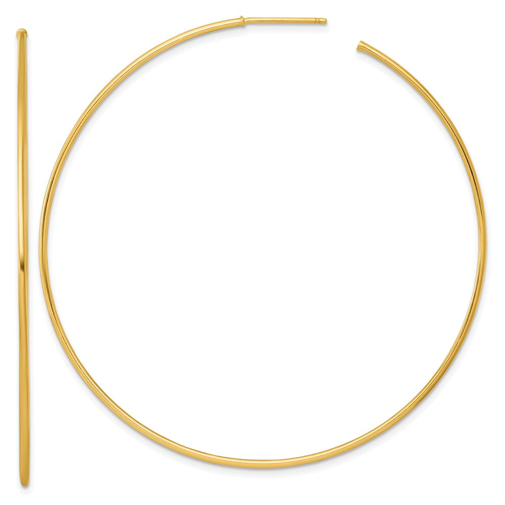 14K Yellow Gold Polished 1.2 x 65mm Solid C-Hoop Post Earrings