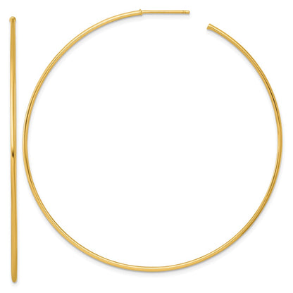 14K Yellow Gold Polished 1.2 x 65mm Solid C-Hoop Post Earrings