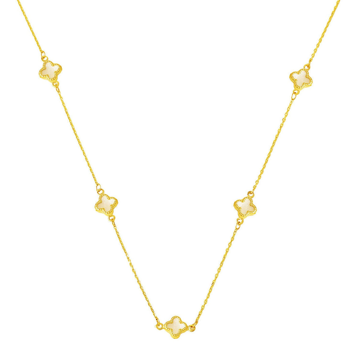 14K Yellow Gold Clover Mother of Pearl Necklace